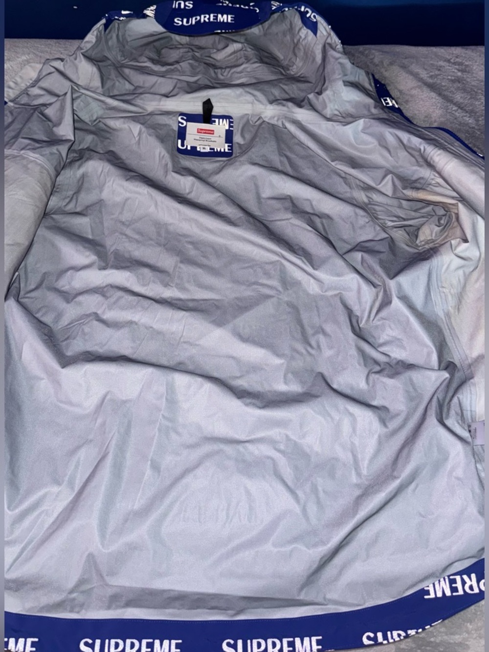 Mens Supreme 3M Reflective Repeat Taped Seam Jacket Blue - Picture 5 of 14
